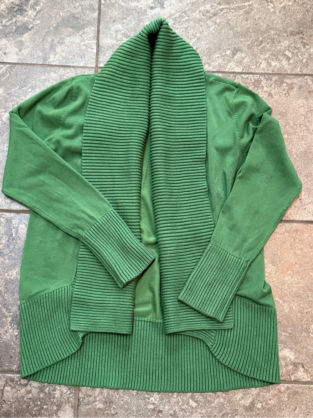 INC International Concepts Green Ribbed Shawl-Collar Open Cardigan